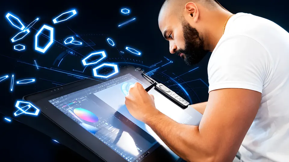Germain Kaniza, professeur de dessin numérique à Limoges, dessinant sur une tablette Wacom
