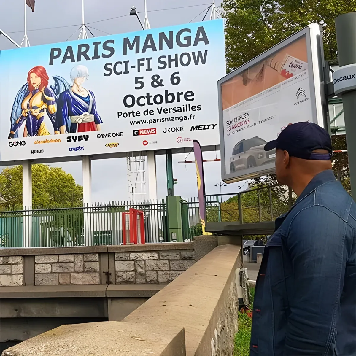 Affiche Paris Manga sur un grand panneau publicitaire