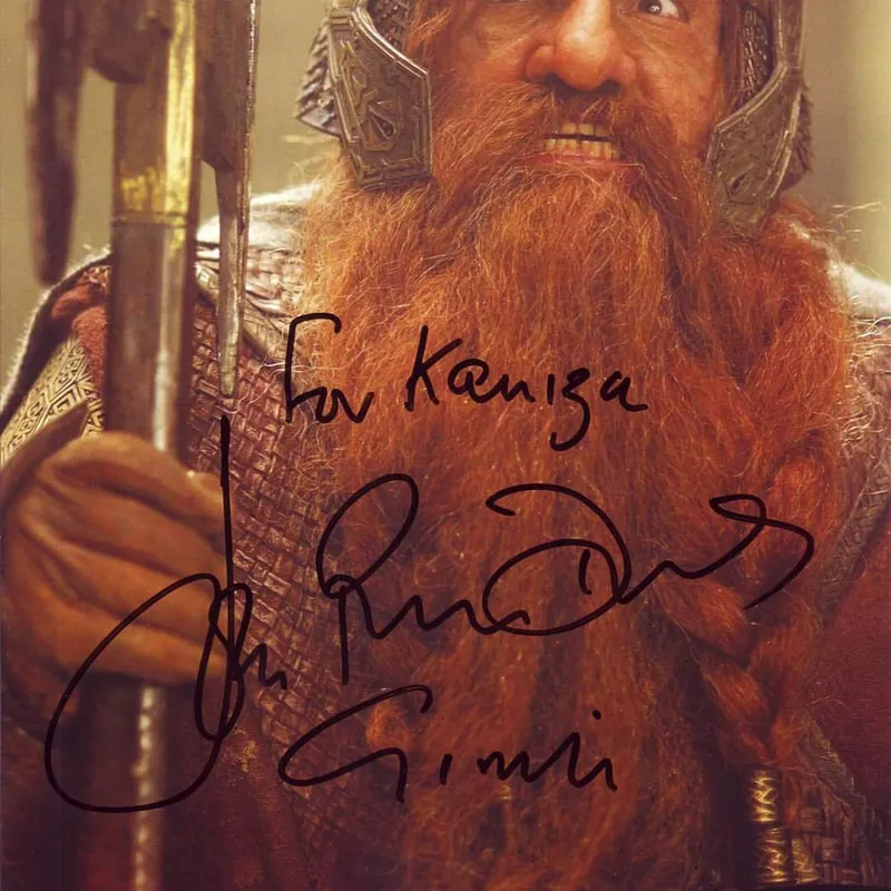Photo de Gimli dédicacée par John Rhys-Davies pour Germain Kaniza