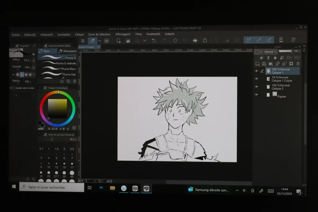 Encrage d'un personnage manga au stylet