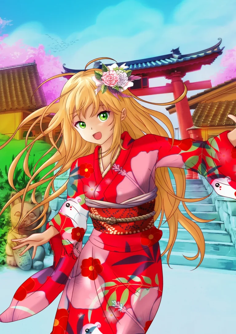Dessin de Germain Kaniza : kimono et torii