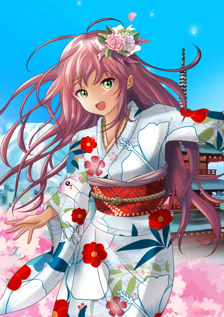 Dessin de Germain Kaniza : printemps en kimono blanc