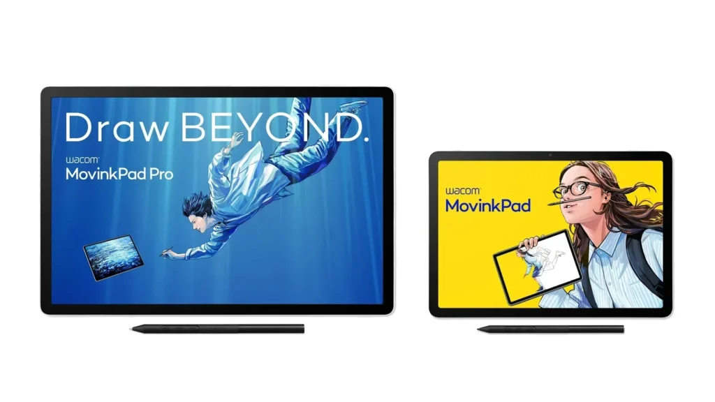 La Wacom MovinkPad Pro 14 et la MovinkPad 11 côte à côte, visuels officiels Wacom